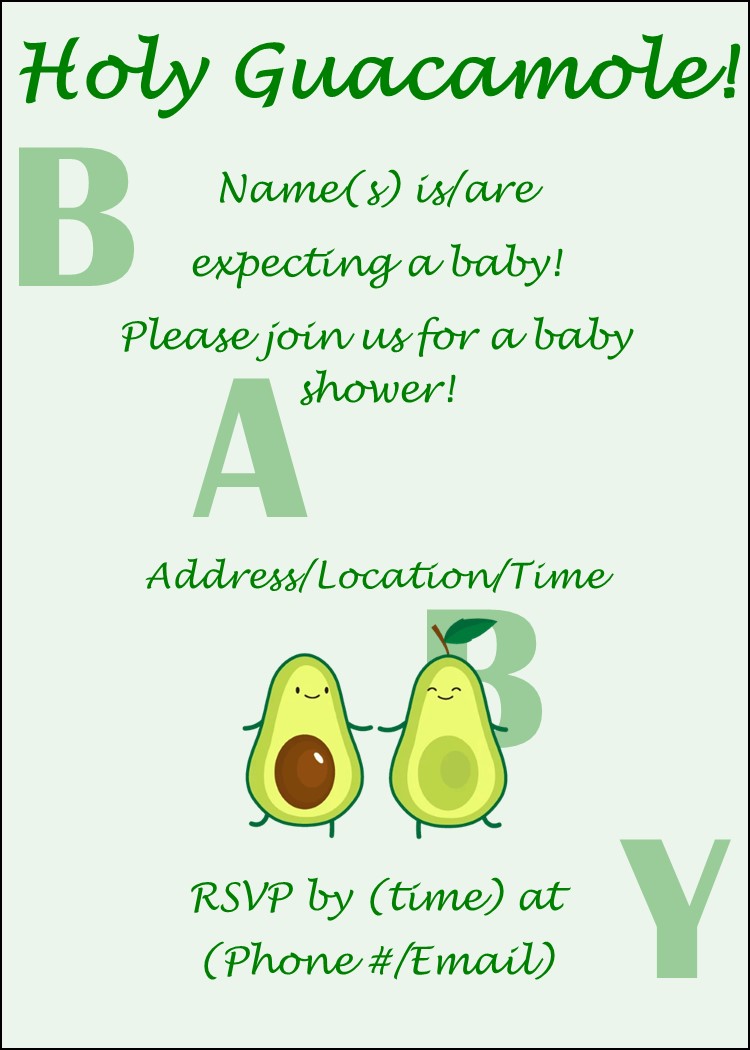 Avocado Baby Shower Invitation Green Background